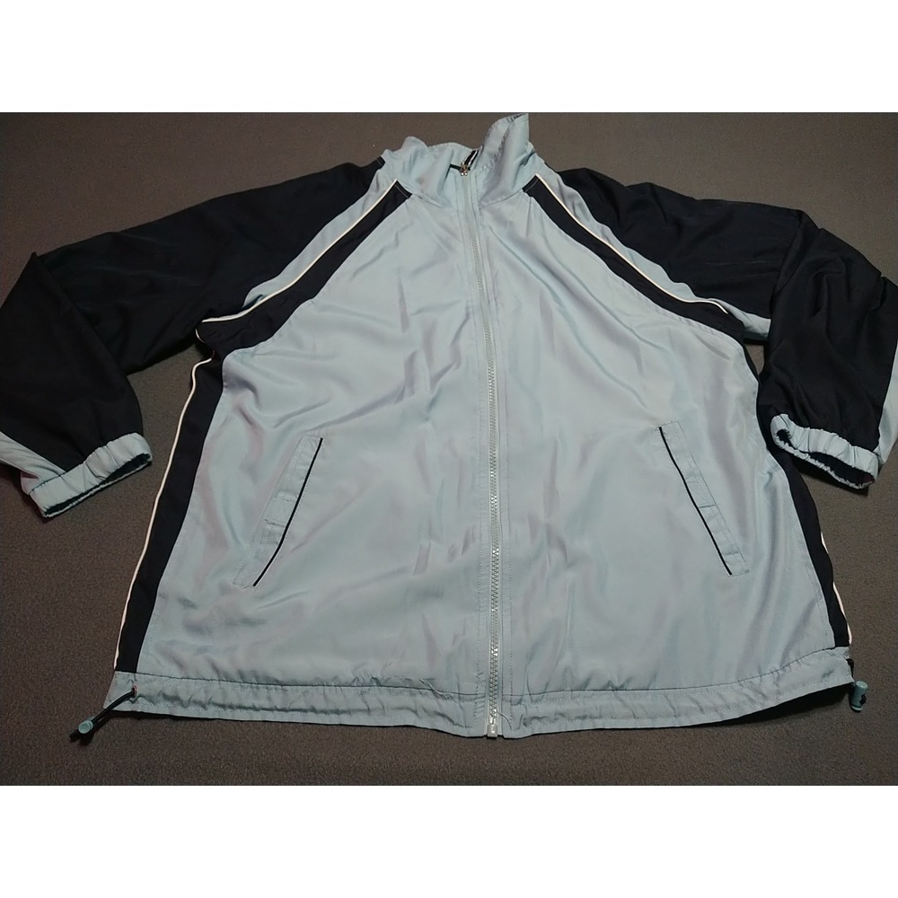 St Johns Bay Windbreaker Jacket Ladies L Blue Outdoor Hiking Drawstring Zip
